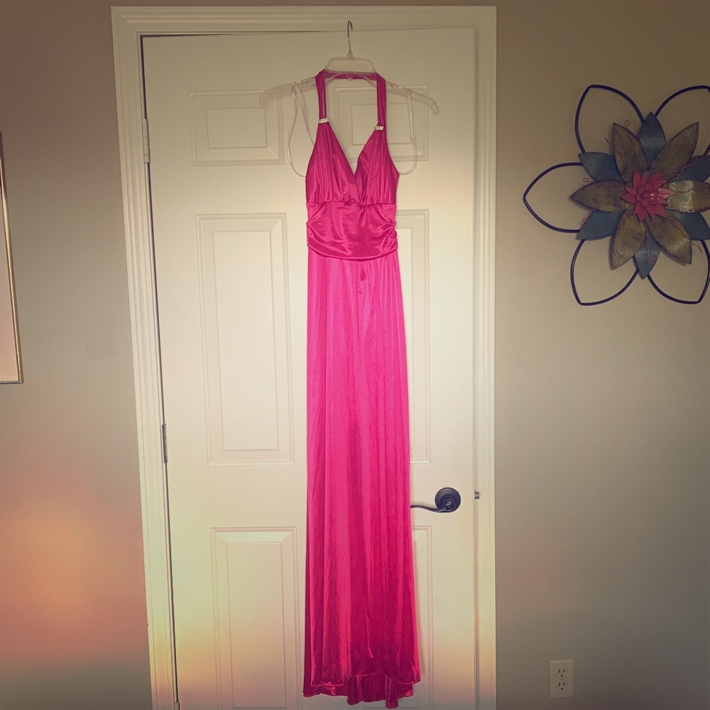 Pink long formal halter dress